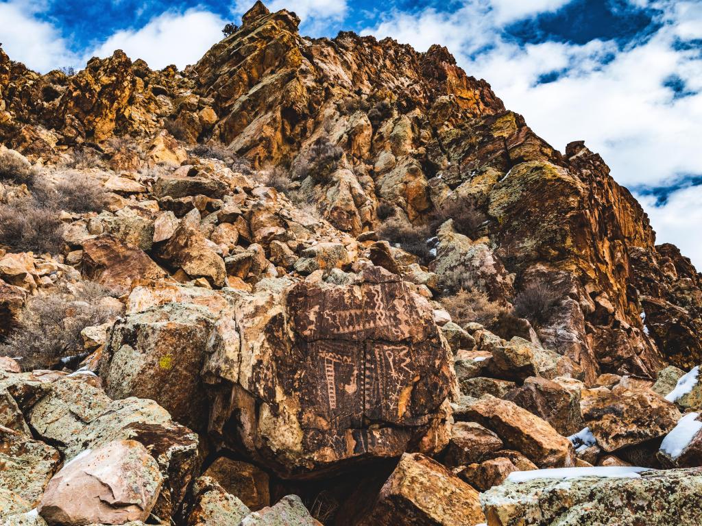 The Petroglyphs at Parowan Gap on a cloudy day