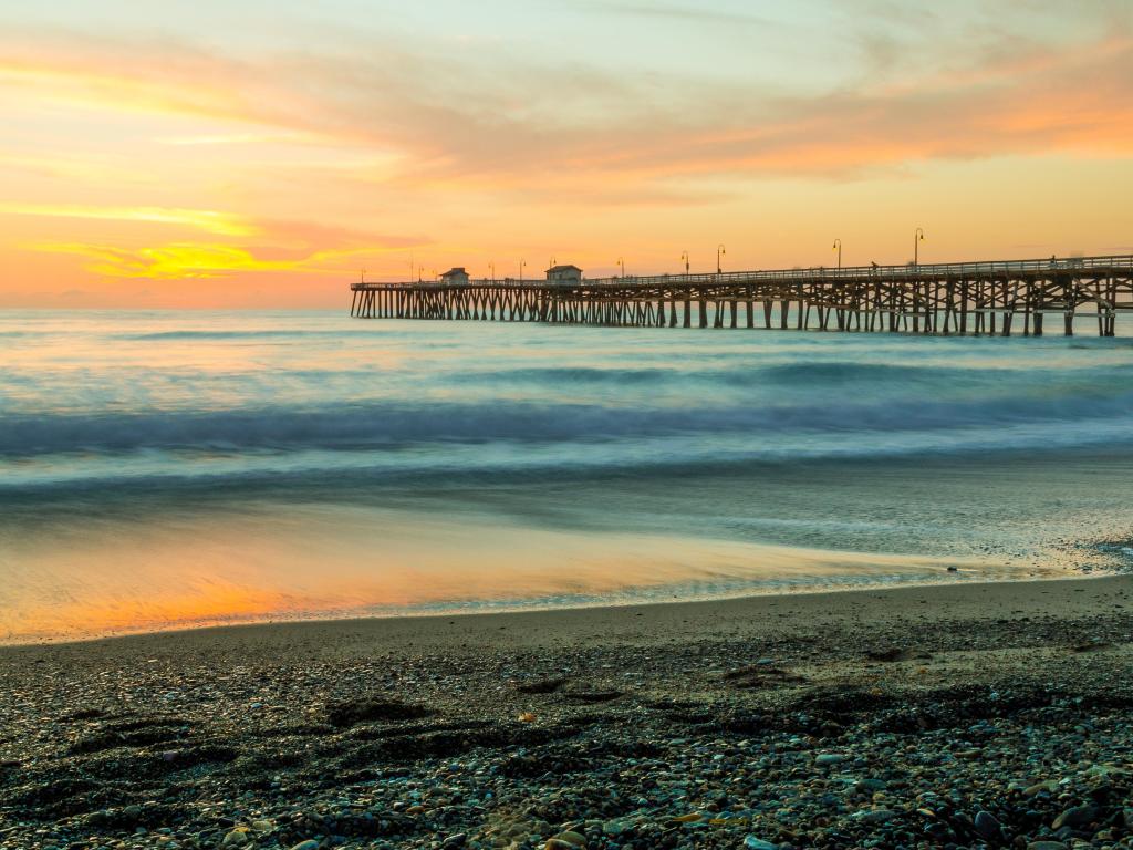 San Clemente, California, USA with a view of the pier at sunset. 