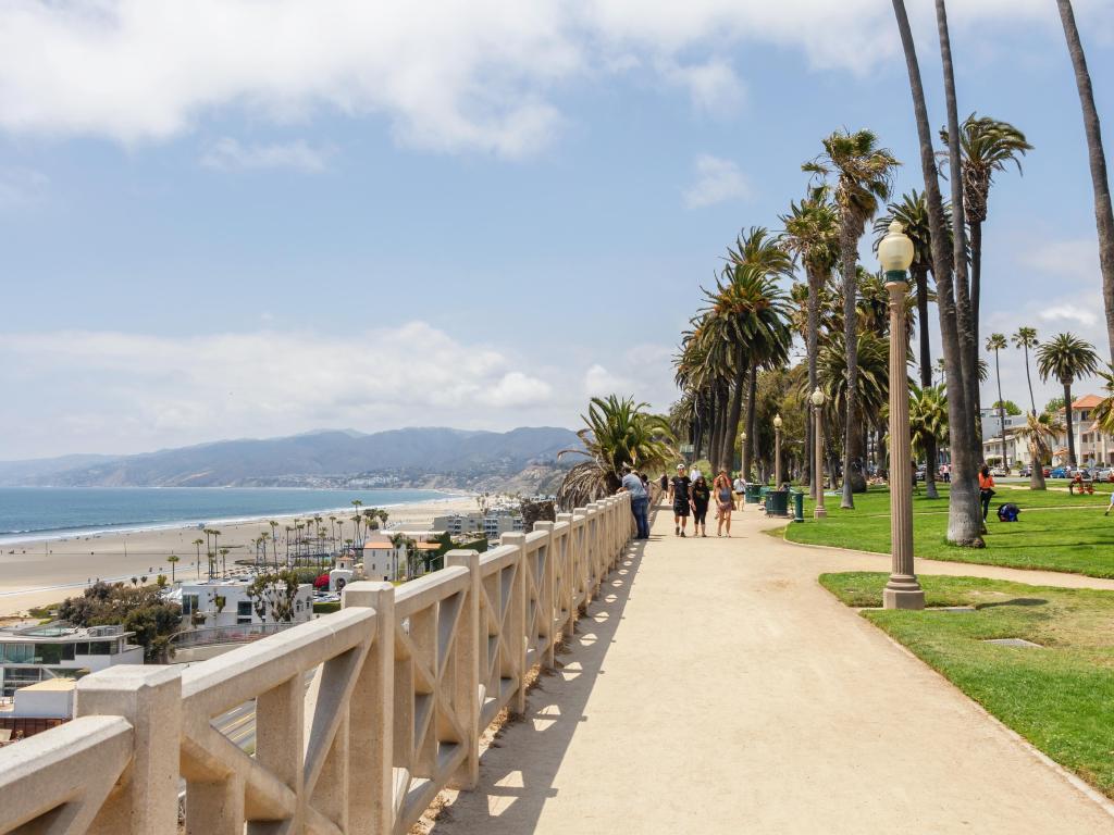 Palm-tree lined walkway along Santa Monica State Beach