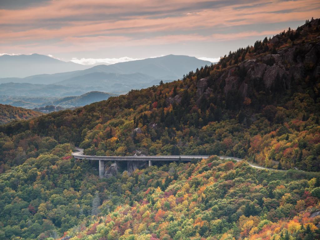 Blue Ridge Mountains sunset at the Rough Ridge Overlook off the Blue Ridge Parkway near Blowing Rock North Carolina