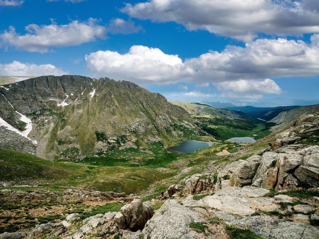 Trail overlooking Upper and Lower Chicago Lakes near the summit of Mt. Evans Idaho Springs