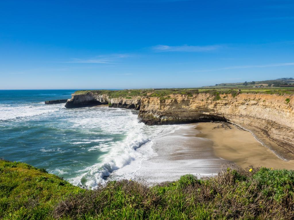 Photo taken from the top of seaside bluffs in Santa Cruz on a sunny day