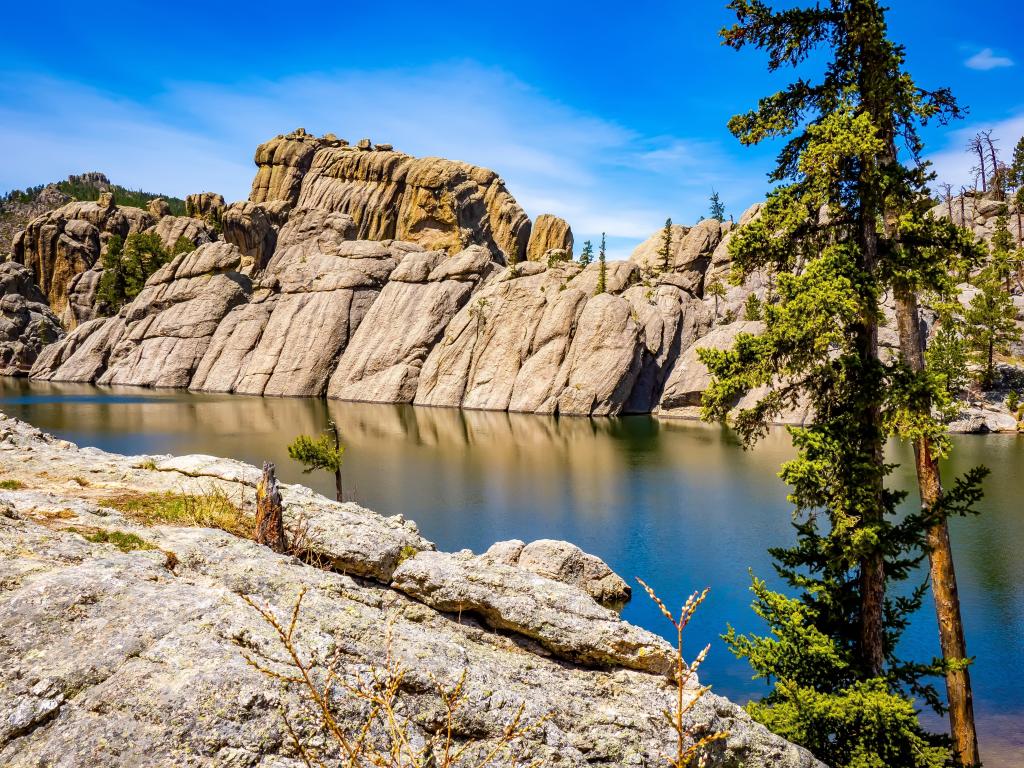 Custer State Park, South Dakota, USA with a view of Sylvan Lake in the Black Hills on a sunny day.