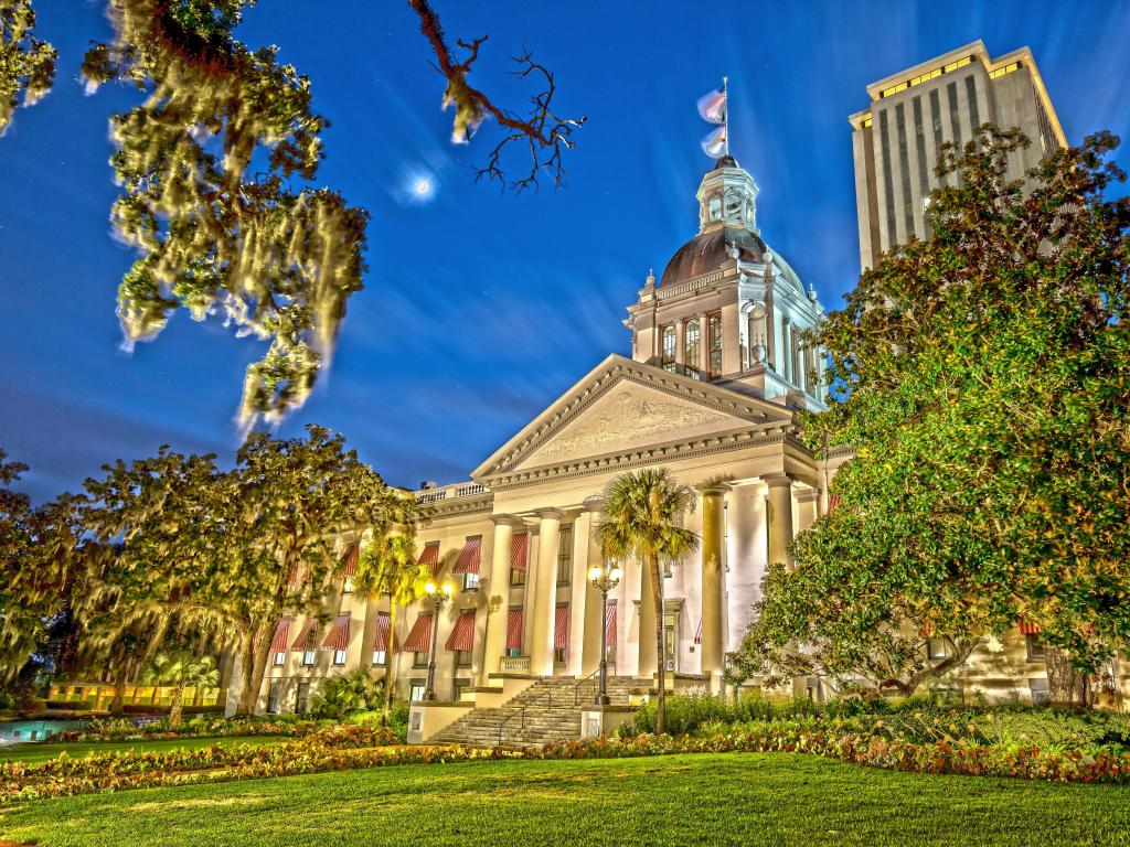 Tallahassee, Florida, USA taken at the historic Old Capitol in Tallahassee at night.