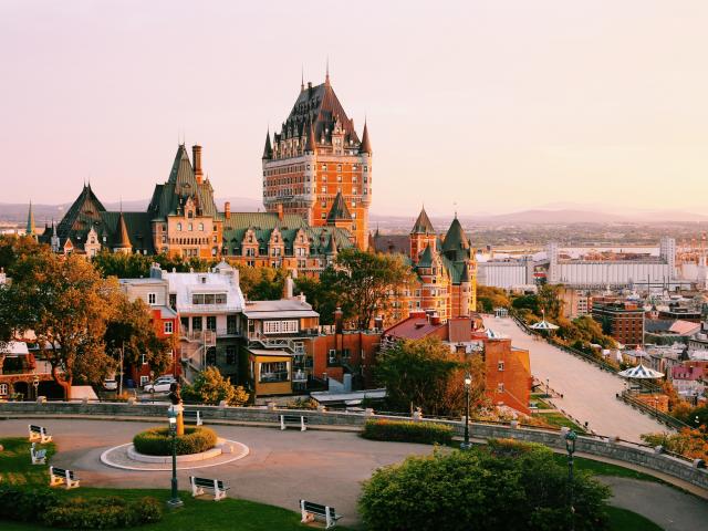 Frontenac Castle in Old Quebec City at sunrise - at the end of a road trip from Toronto
