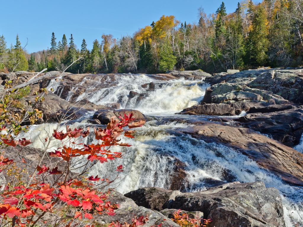 Cascading water over rocks in Superior Lake Provincial park, Canada