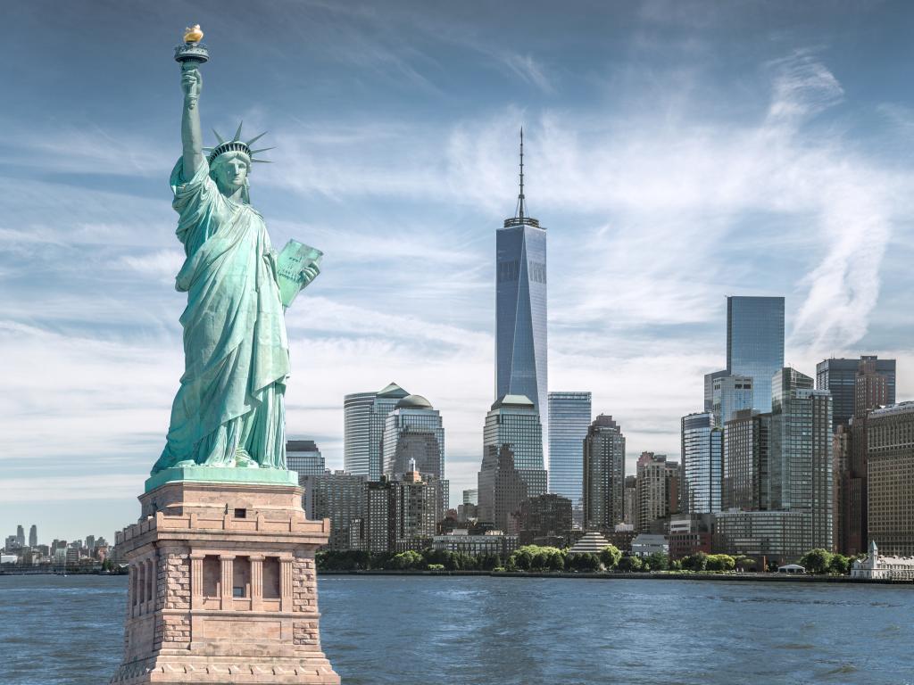 View of the Statue of Liberty and the city of New York