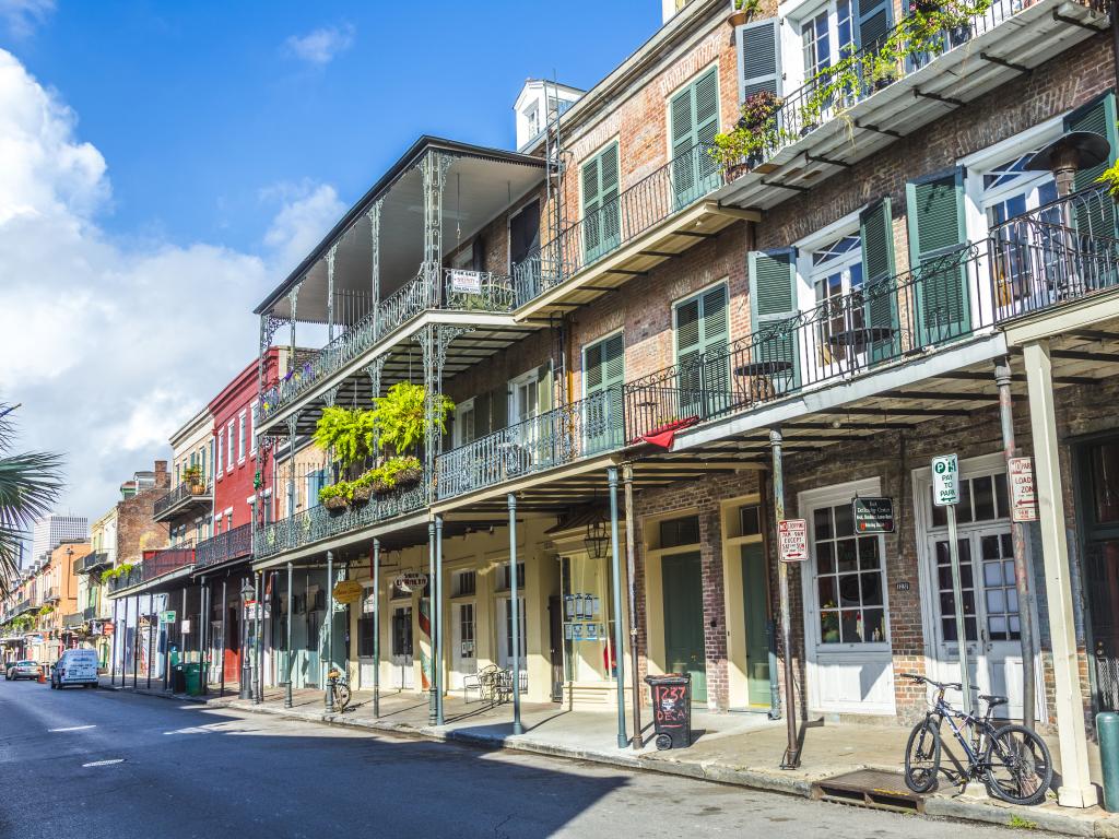 Historic building along a street in the French Quarter in New Orleans, Louisiana.