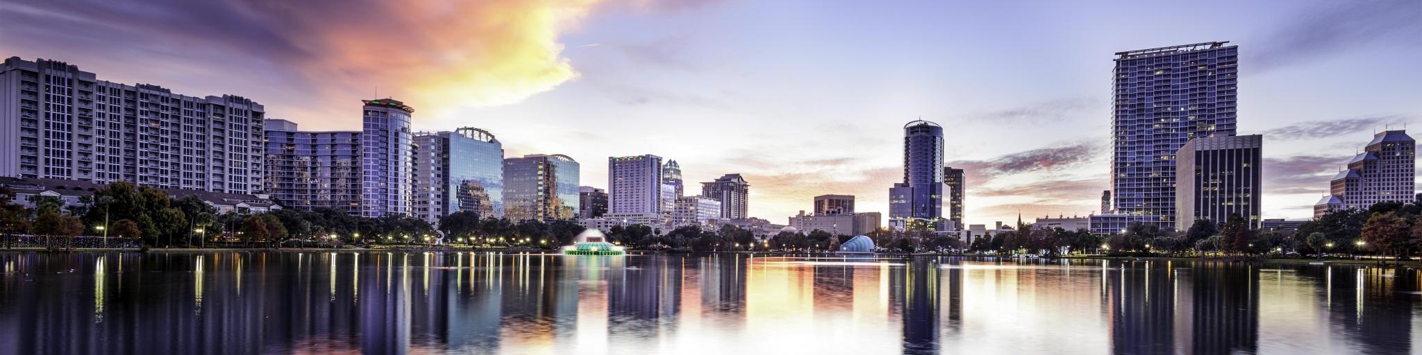 Orlando, Florida, USA downtown city skyline at Lake Eola.