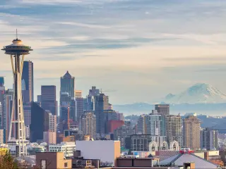 Seattle skyline as seen from Kerry park before sunset