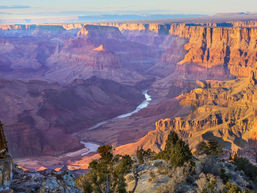 Beautiful Landscape of Grand Canyon from Desert View Point with the Colorado River visible during dusk