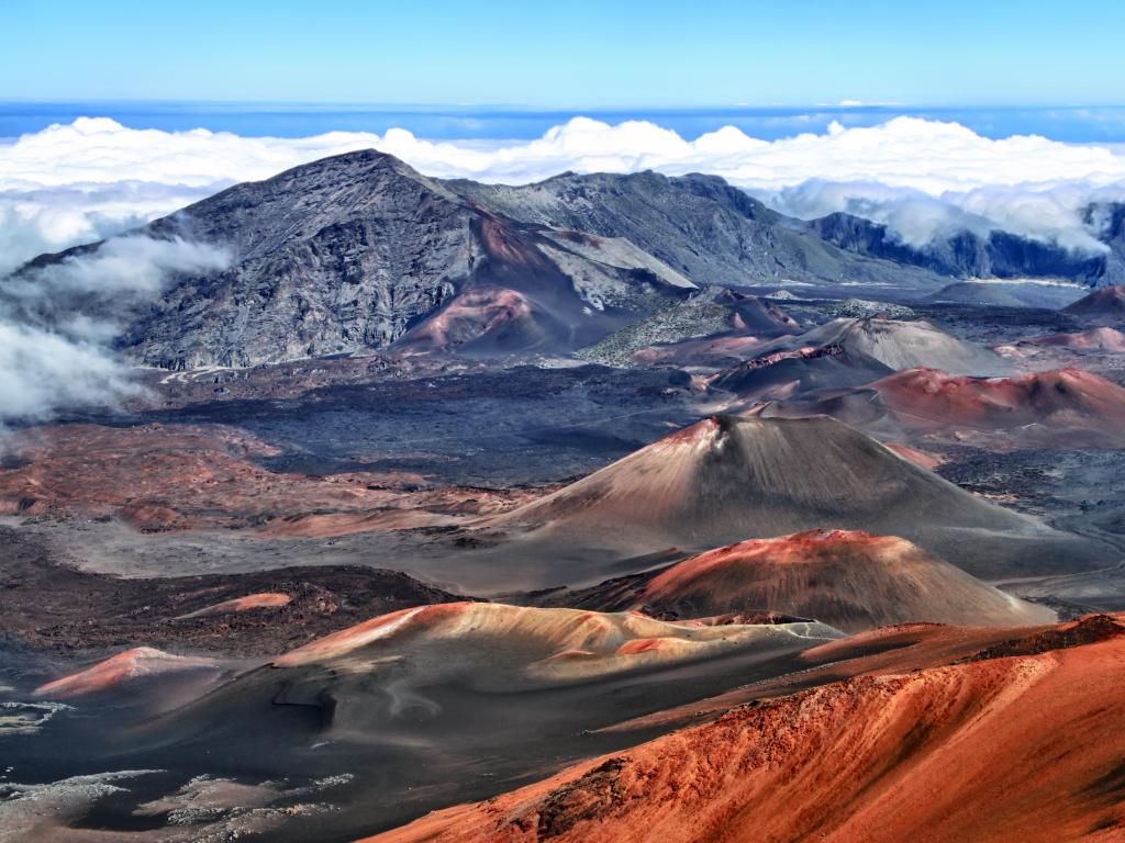 Hawaii Volcano National Park, Hawaii with a view of Caldera of the Haleakala volcano (Maui, Hawaii).