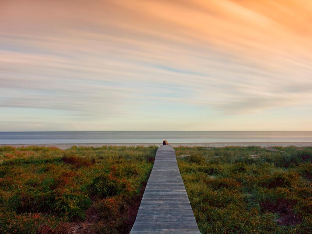 Ocean view with path to ocean at Hilton Head, South Carolina, taken at sunset.