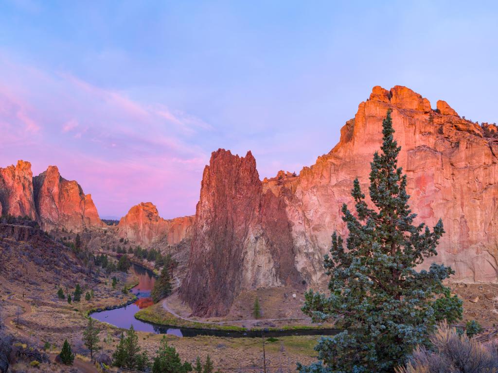 Smith Rock State Park, Oregon, at dusk.