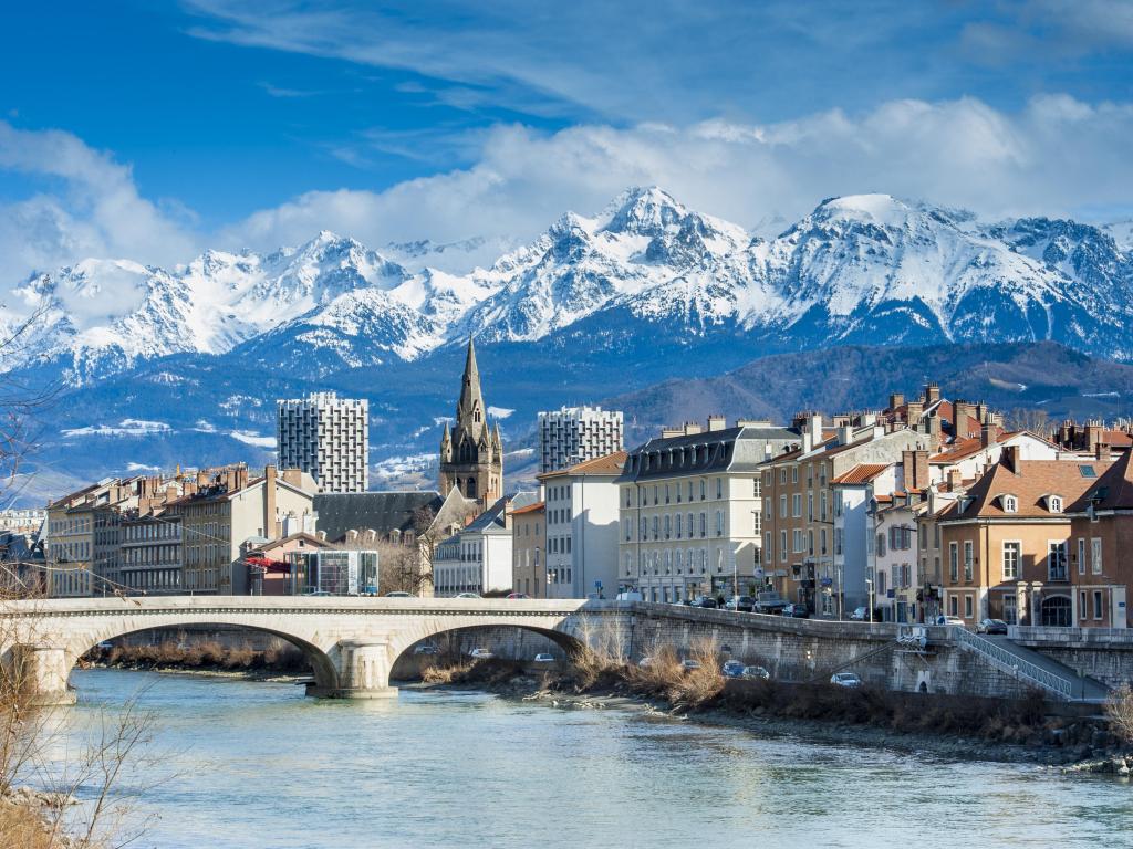 Grenoble, view of a bridge with the Alps in the background