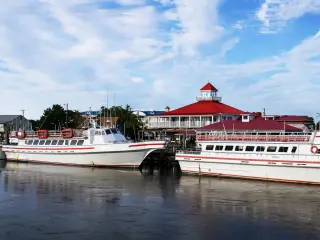 View across boats along the harbour at Historic Lewes, Delaware