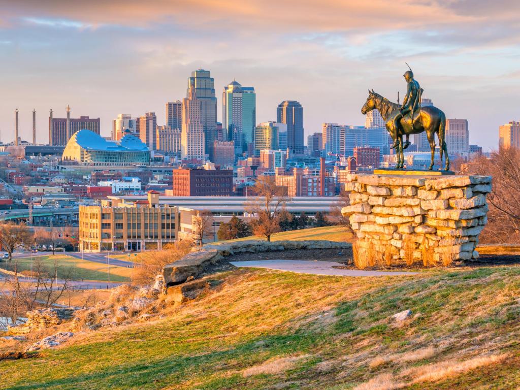 Kansas downtown city view with monuments and  grand buildings in the background