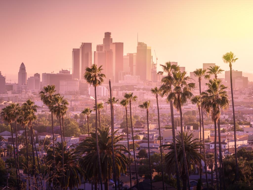 Sunset of Los Angeles downtown skyline