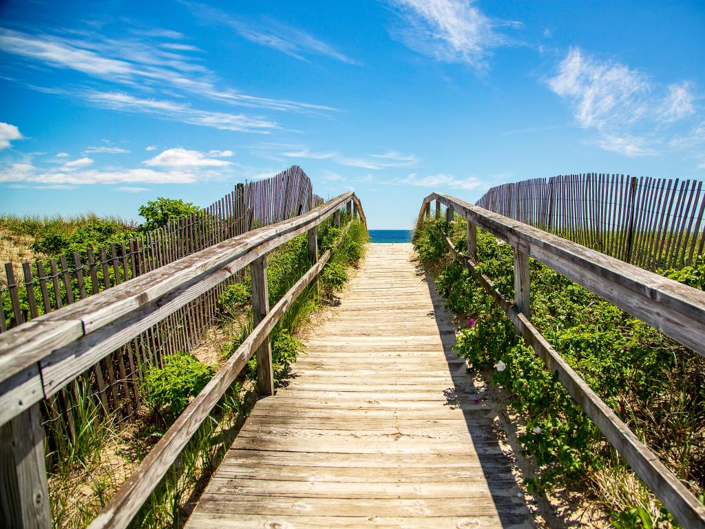 Pathway to the beach at Ogunquit, Maine, USA on a sunny day.