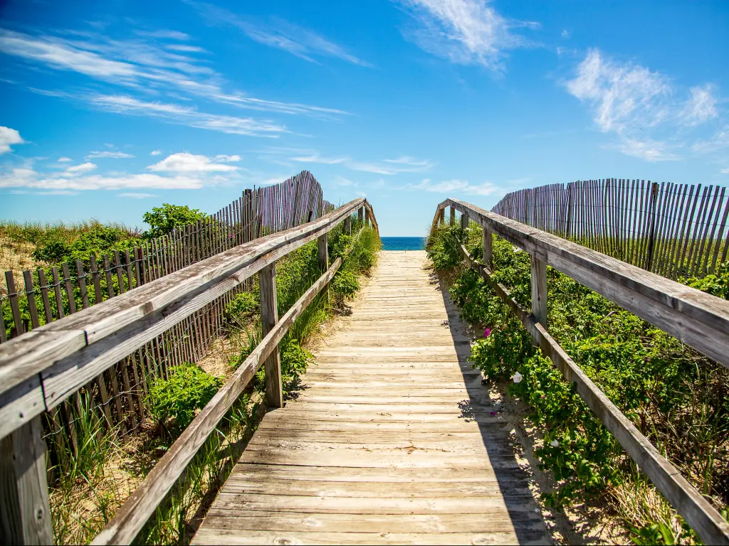 Pathway to the beach at Ogunquit, Maine, USA on a sunny day.