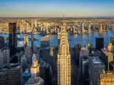 Aerial view of the Chrysler Building at sunset, New York