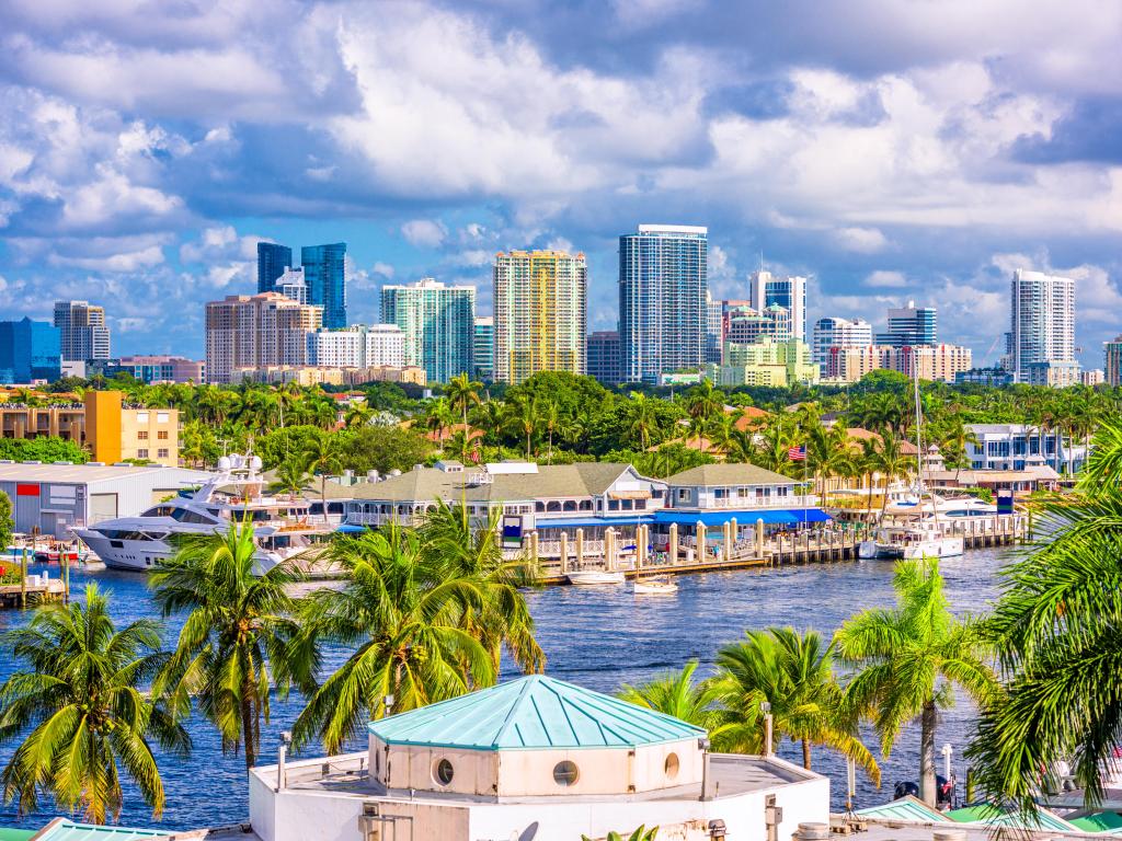 Fort Lauderdale, Florida, USA skyline taken on a sunny day.