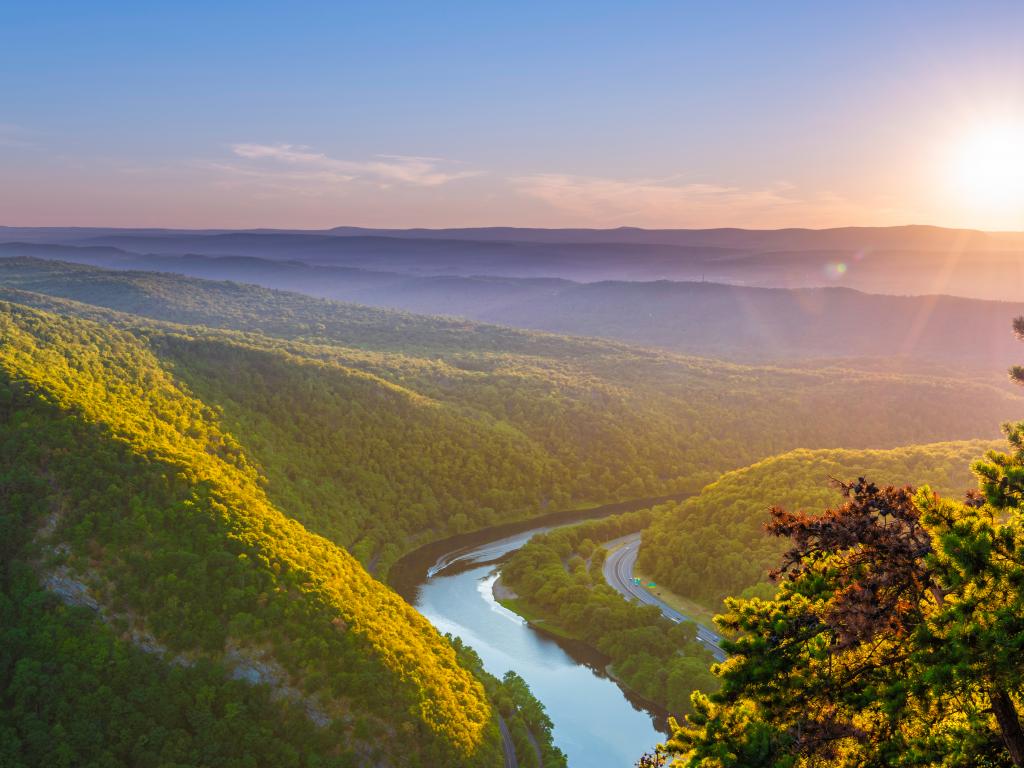 Delaware Water Gap Recreation Area viewed at sunset from Mount Tammany