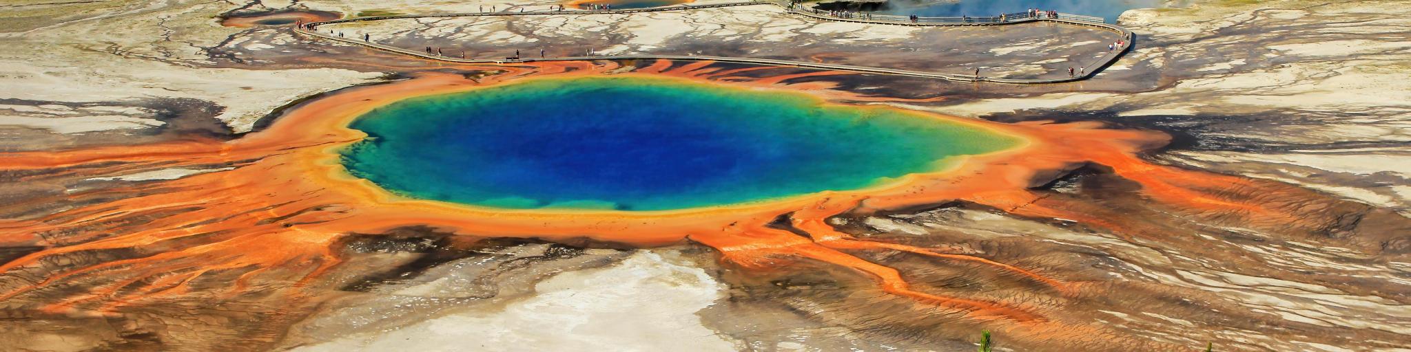 Aerial view of the famous Grand Prismatic Spring