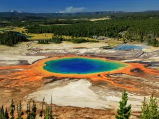 Aerial view of the famous Grand Prismatic Spring