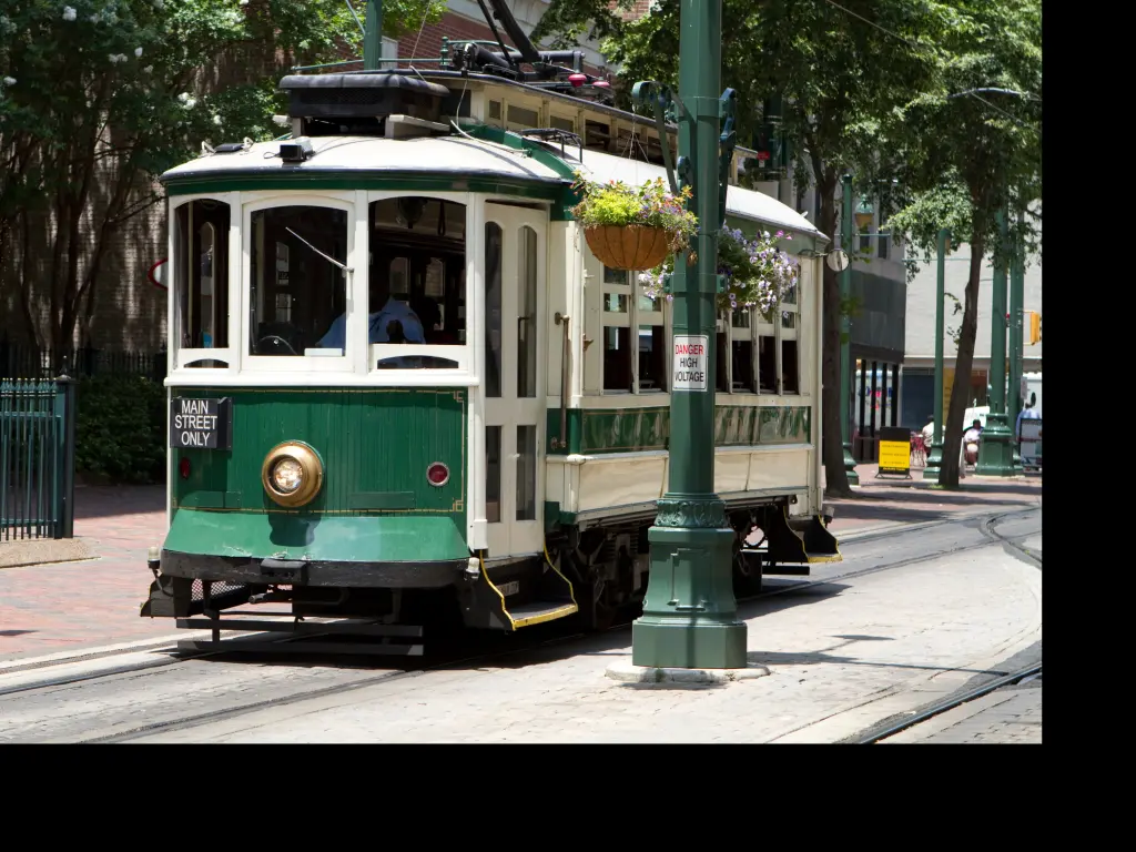 An electric trolley going down Main Street in Memphis, Tennessee