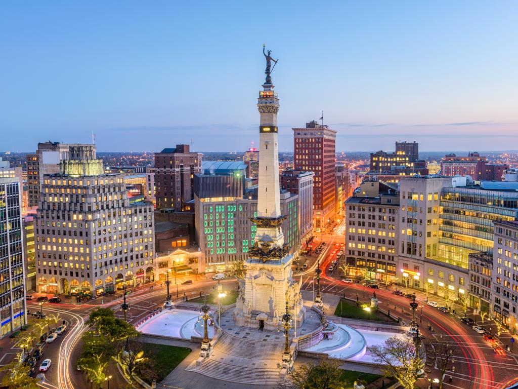 Indianapolis, Indiana, USA skyline over Monument Circle