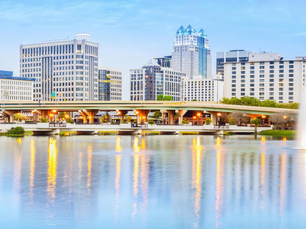 Downtown Orlando Skyline. Located in Lake Eola Park, Orlando, Florida, USA.