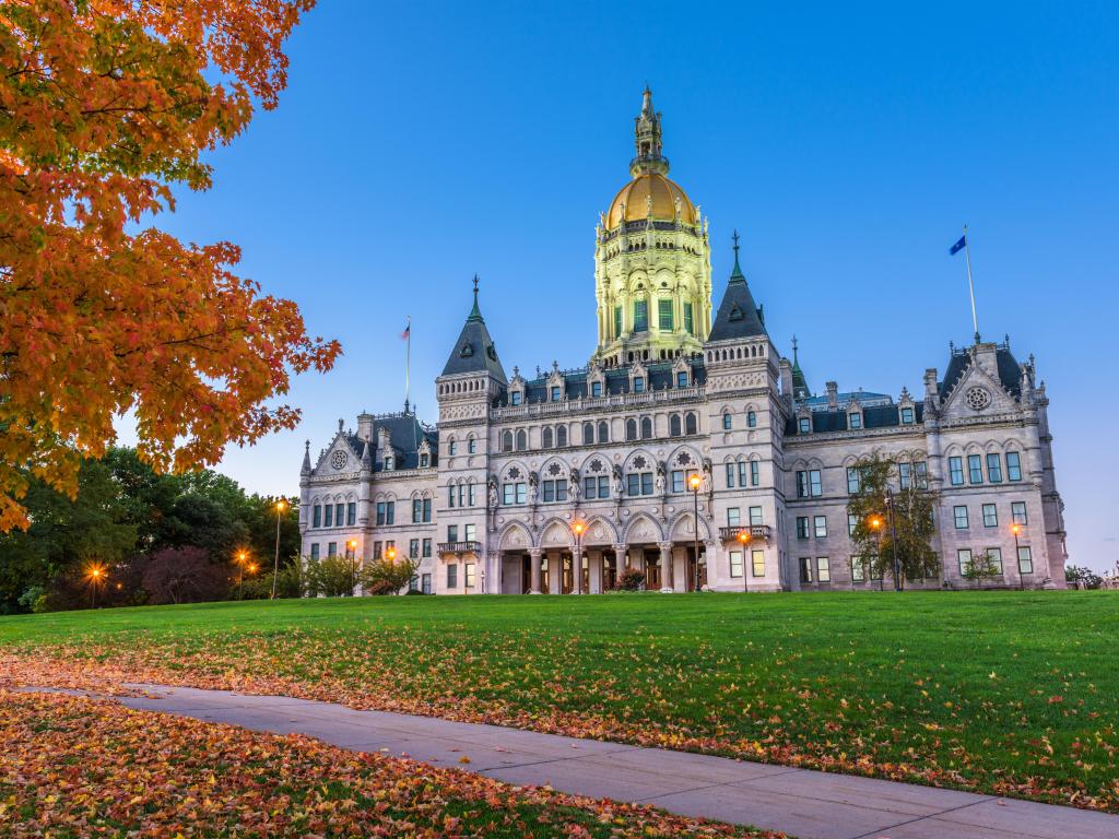 Connecticut State Capitol in Hartford, Connecticut, USA during autumn.