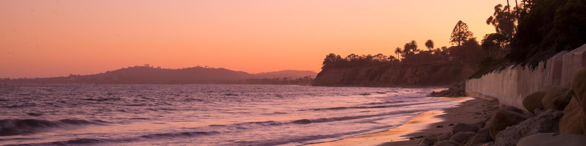 A pink sunset along the coast of Santa Barbara, California, USA.