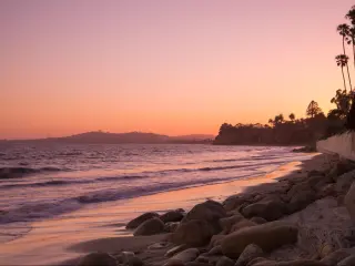 A pink sunset along the coast of Santa Barbara, California, USA.