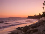 A pink sunset along the coast of Santa Barbara, California, USA.