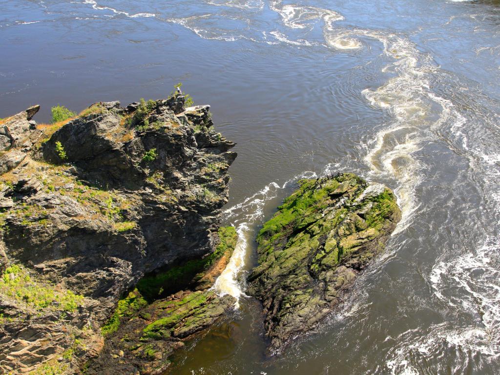 Saint-John, New Brunswick, Canada with the reversing Falls taken from above looking down.