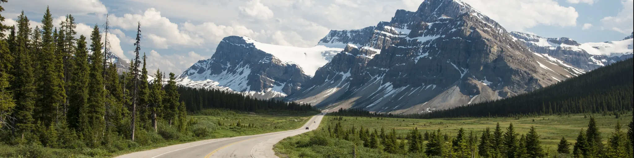 Scenic highway passing through the Banff National Park in Alberta, Canada.