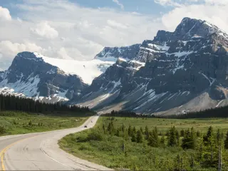 Scenic highway passing through the Banff National Park in Alberta, Canada.