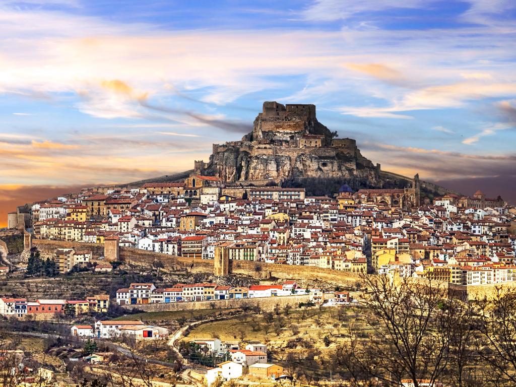 Impressive view of medieval village Morella Castellon, Valencian province of Spain