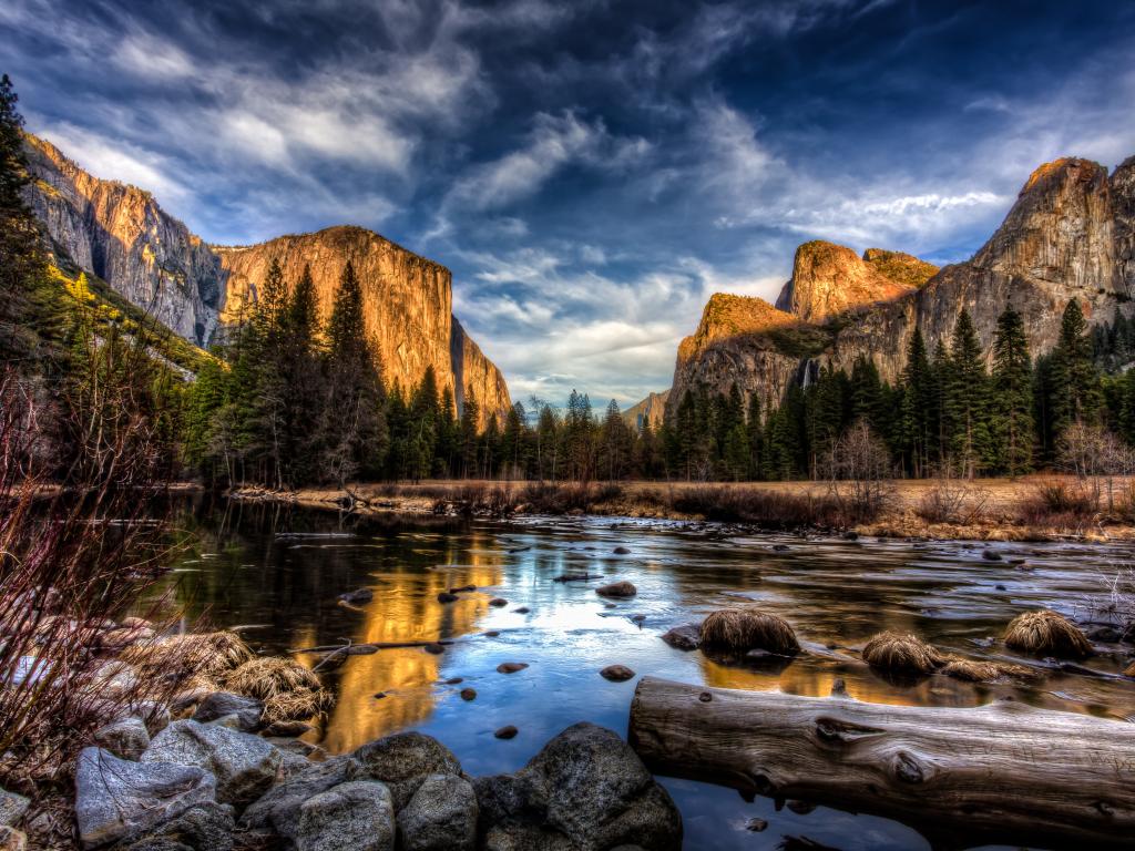 Yosemite Valley and Merced River in the Yosemite National Park, California.