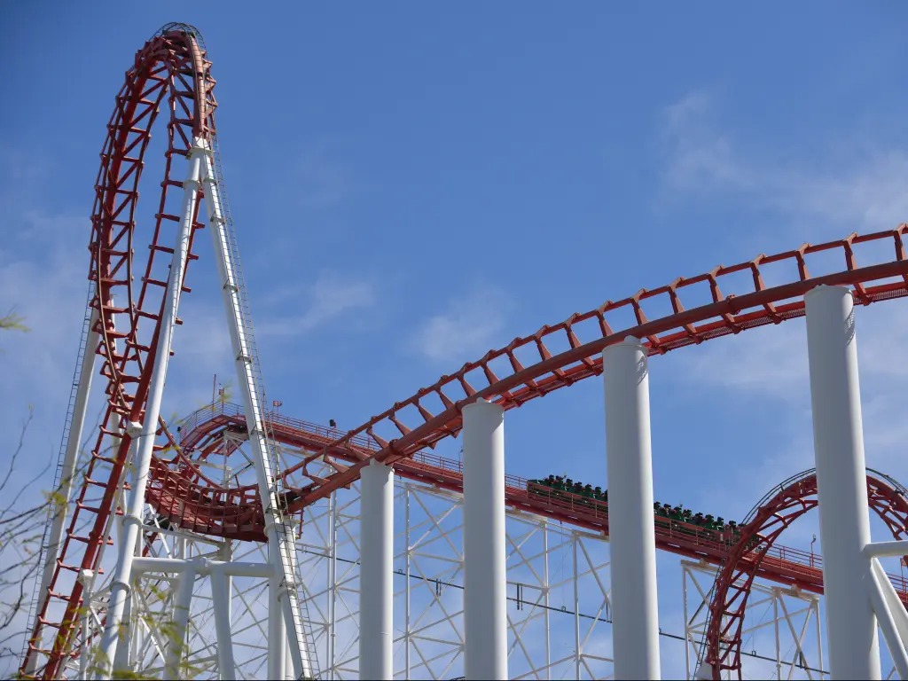 Thrilling roller coasters in Six Flags Magic Mountain in California