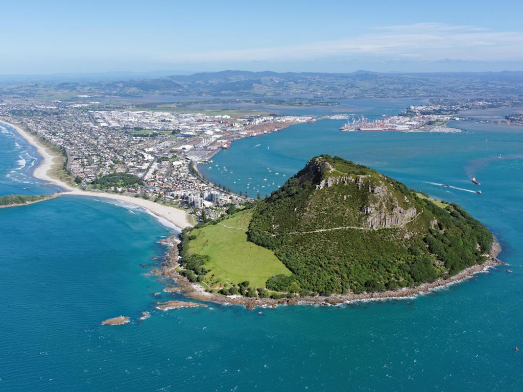 Aerial view of Mt Maunganui, near Tauranga on the North Island of New Zealand