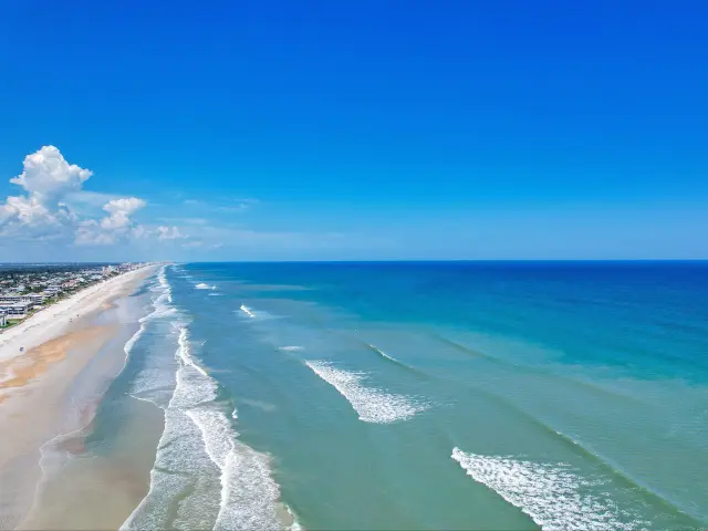 Blue skies and waters along New Smyrna Beach Florida Coastline