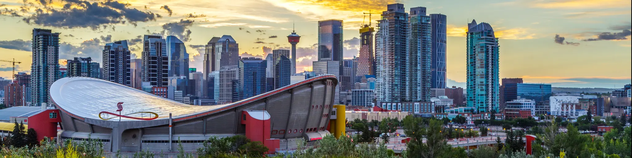 Sunset view of downtown Calgary.