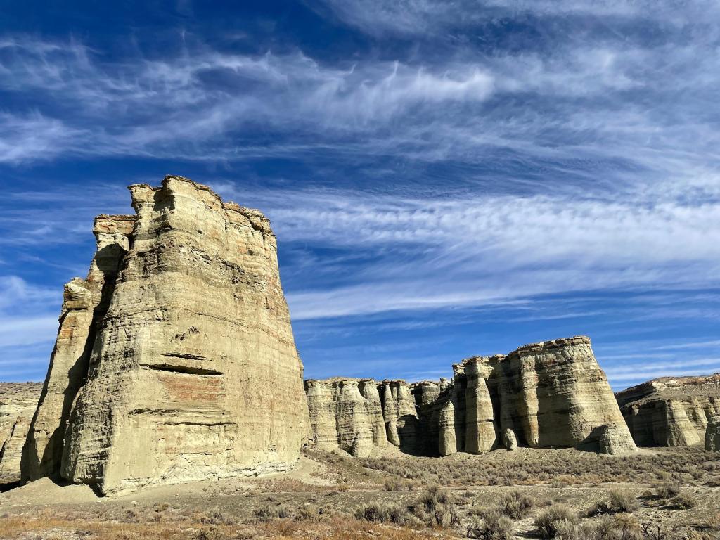 Clay formations that resemble columns in Oregon on a sunny day