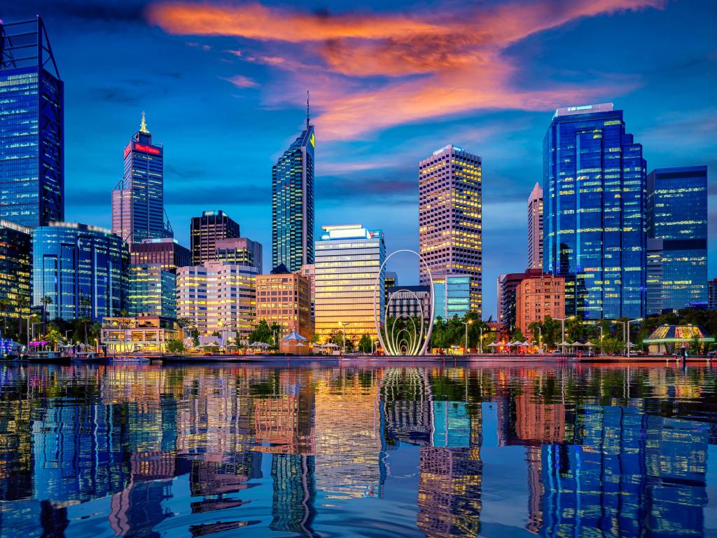 Sunset in Perth city with building and river , Perth, Australia