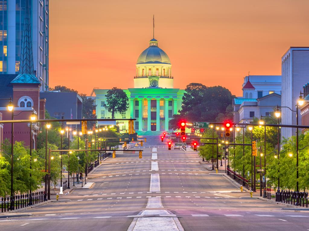 Montgomery, Alabama, USA with the State Capitol at dawn.