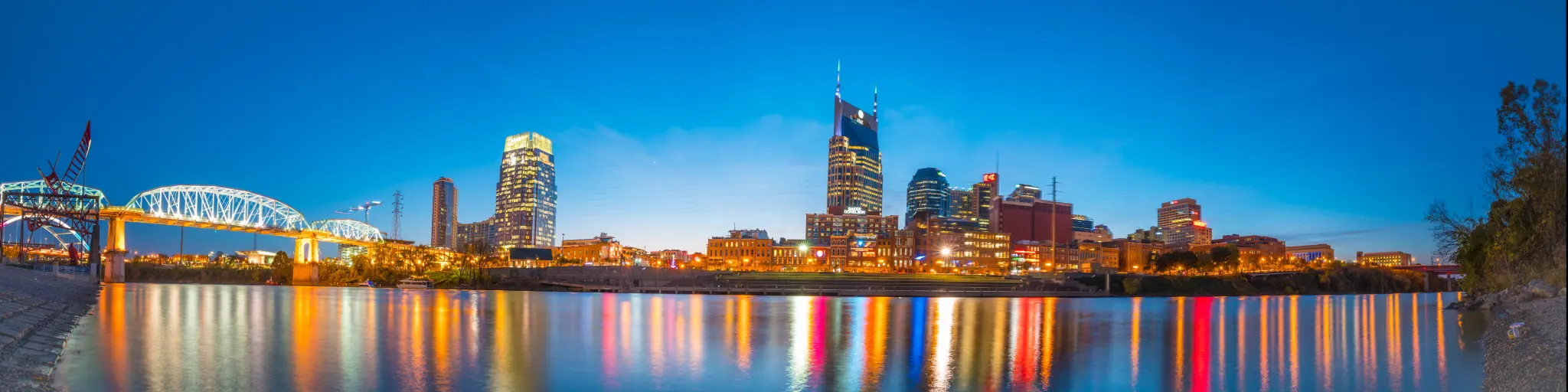Downtown Nashville at night from across the Cumberland River, Tennessee