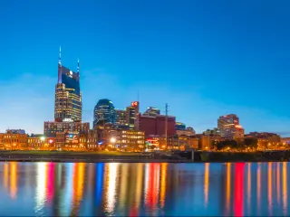 Downtown Nashville at night from across the Cumberland River, Tennessee